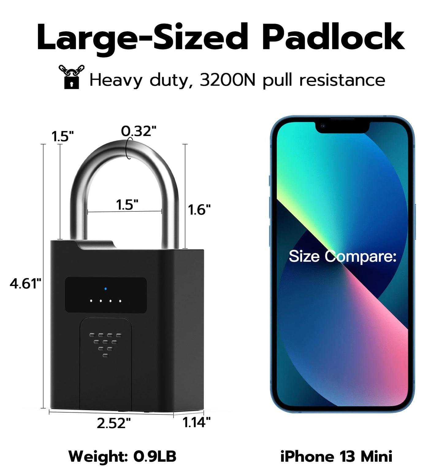eLinkSmart Fingerprint Padlock with Key Backup, Heavy Duty Weatherproof Bluetooth Biometric Keyless Electronic Digital Smart Pad Lock for Gate Outdoor Fence Storage Locker Pool Shed