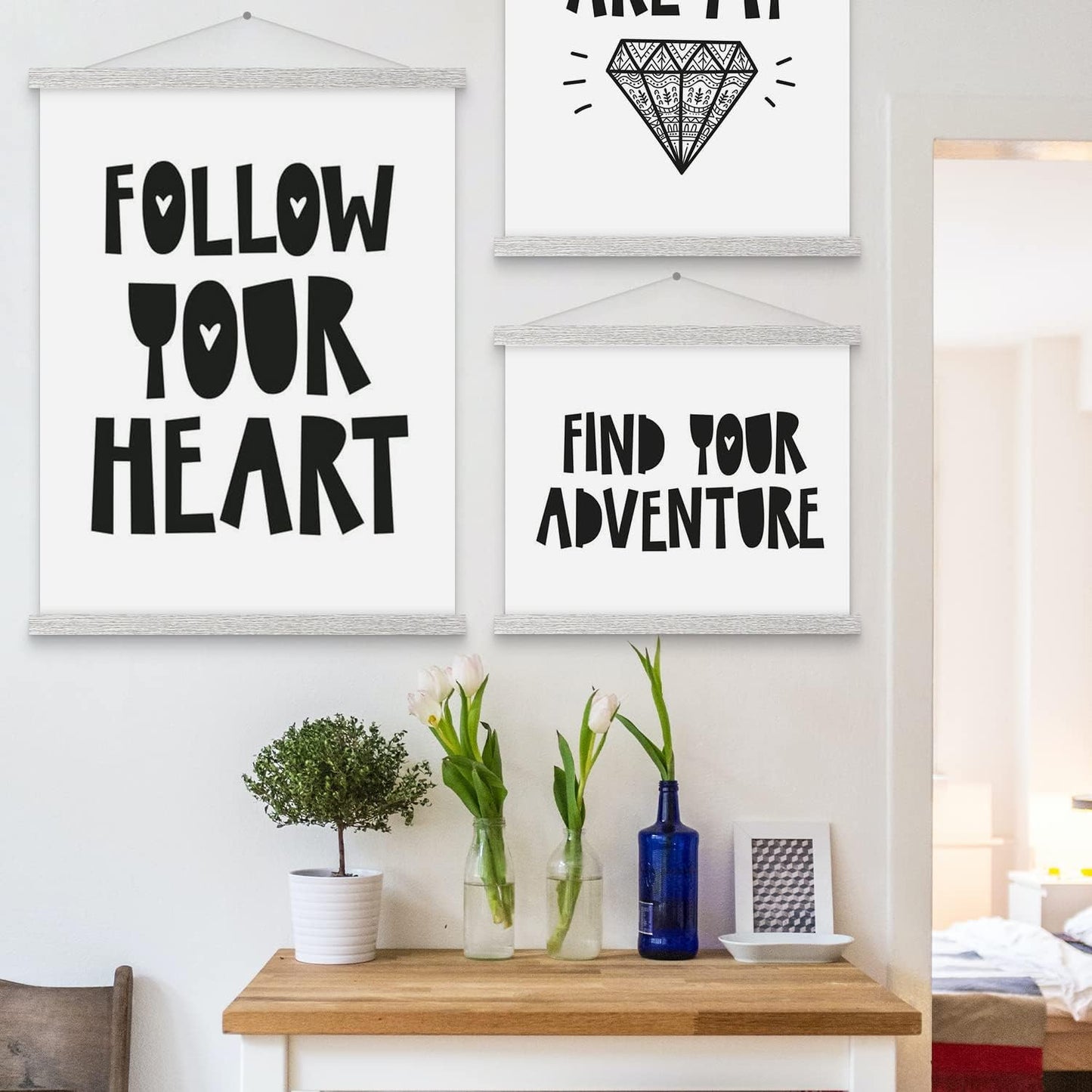 Benjia Magnetic Poster Hanger - 20" Wooden Frame for Canvas & Artwork | Grey Color, Easy Wall Display