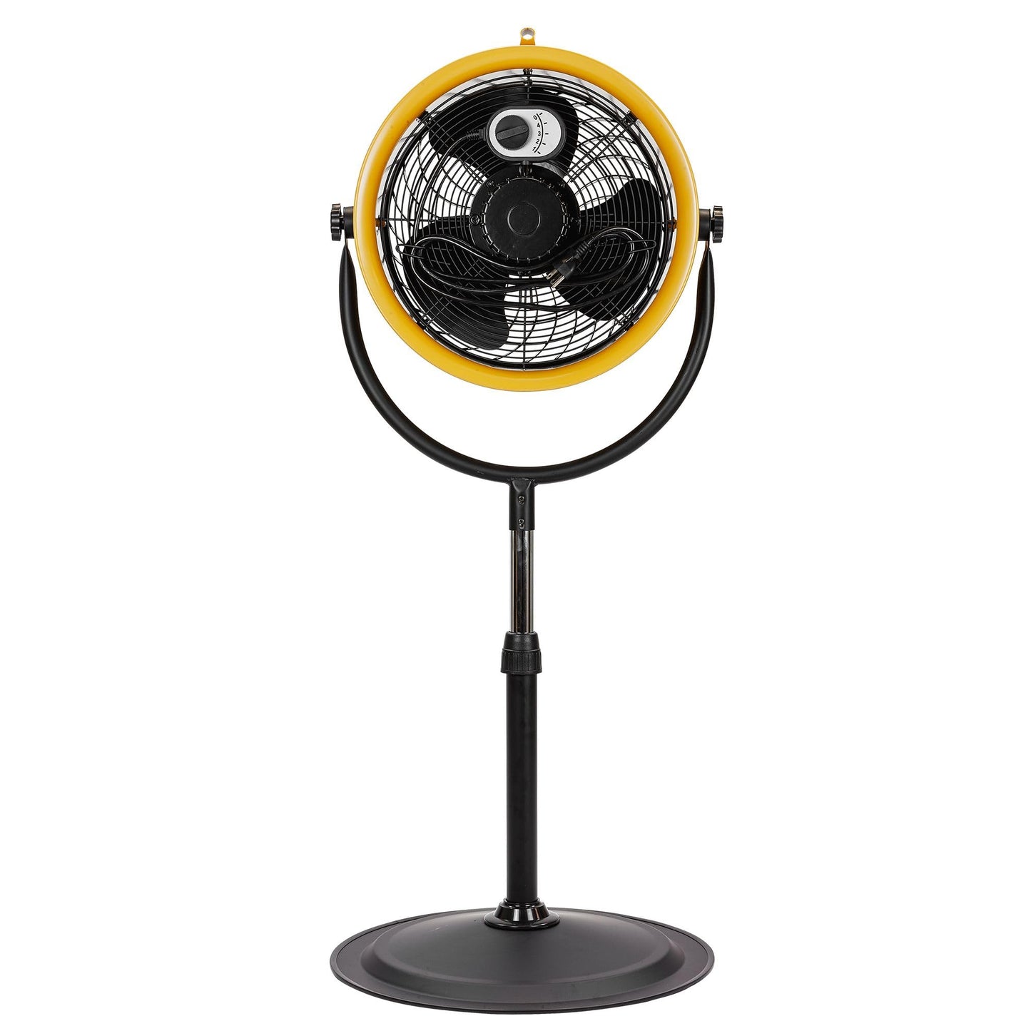 CAT fans - 14”-Blade High-Velocity Pedestal Drum Fan Industrial Grade (Yellow, 4-in-1): 2,300 CFM, 4-Speed, 360 Degree Adjustable Tilt, Dual Ball Bearing Motor with Die-Cast Cover (HVPD-14AC)