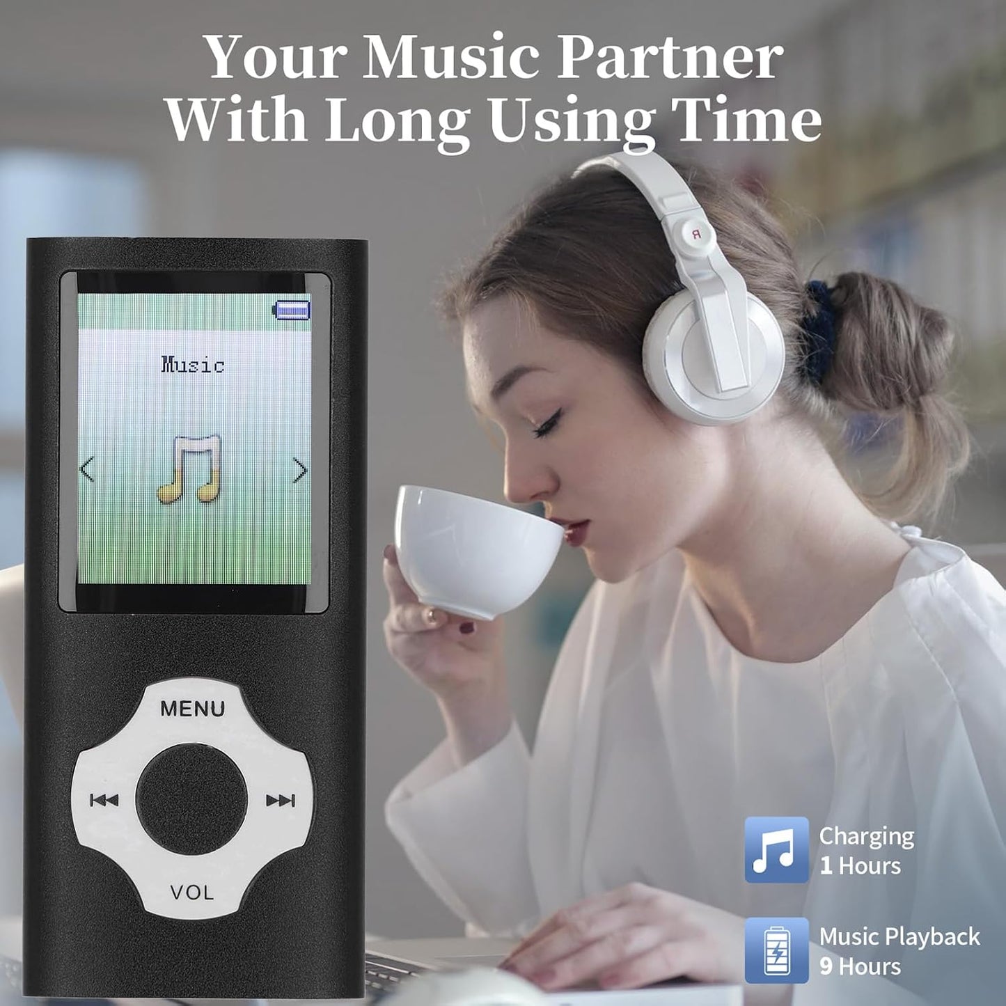 Jectse MP3 MP3 MP4 16GB Bluetooth Player, Ultra Slim Player Portable Music Player with Small Memory Card, Noise