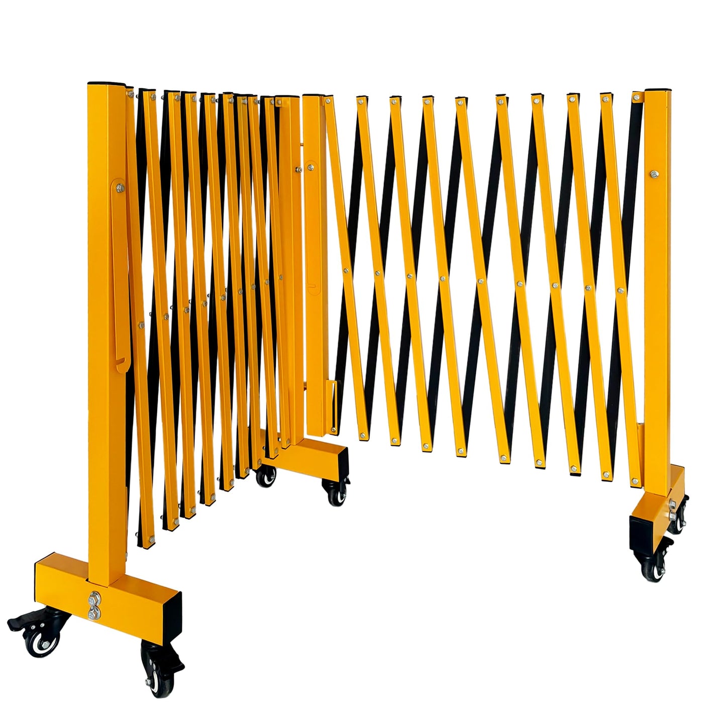 LTSEAME 23FT Industrial Expandable Barricade Folding Security Gate with Wheels,Retractable Driveway Gate with Aluminum Fence