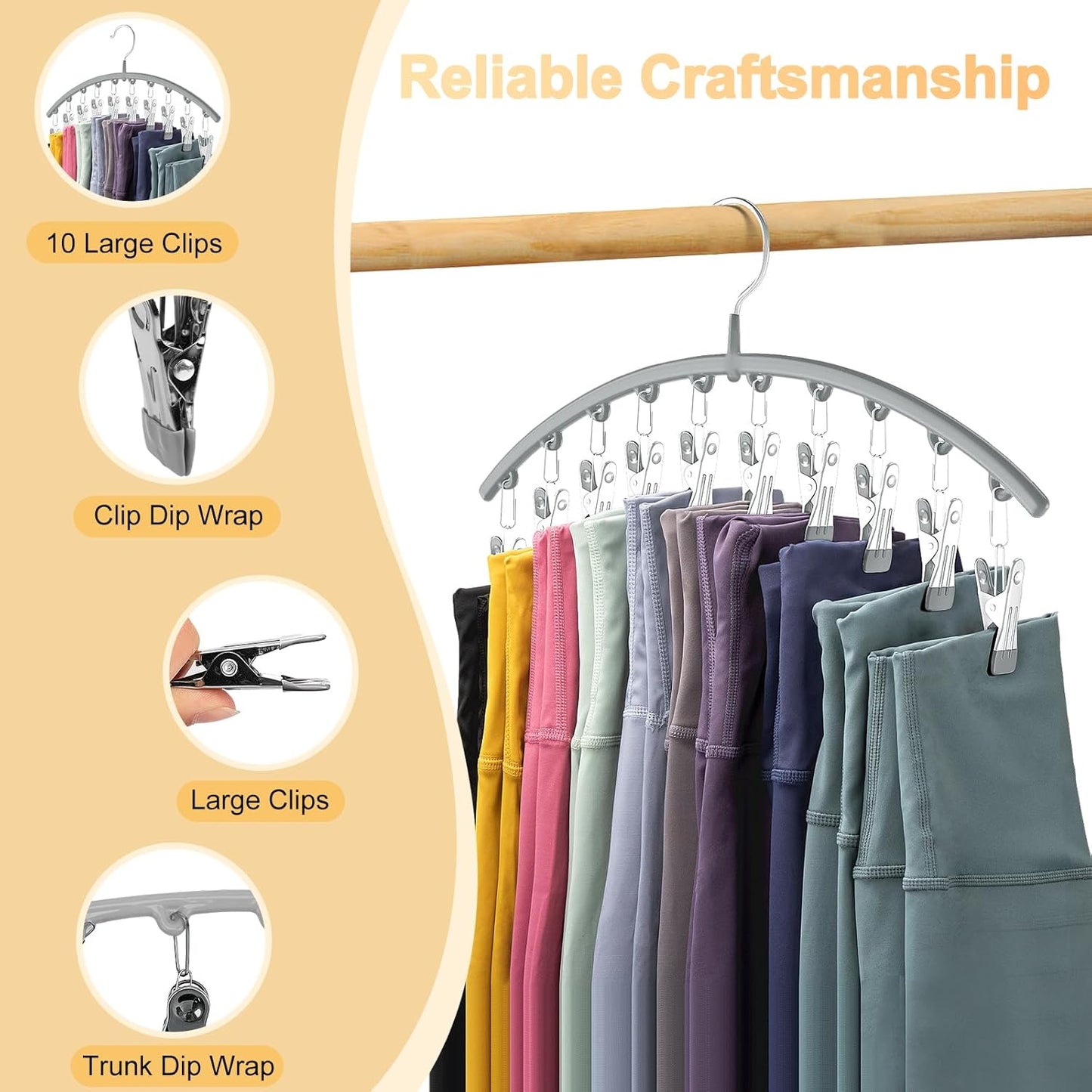 Volnamal Legging Organizer - Metal Yoga Pants Hanger with Rubber Coating | 4-Pack Holds 40 Leggings - Gray