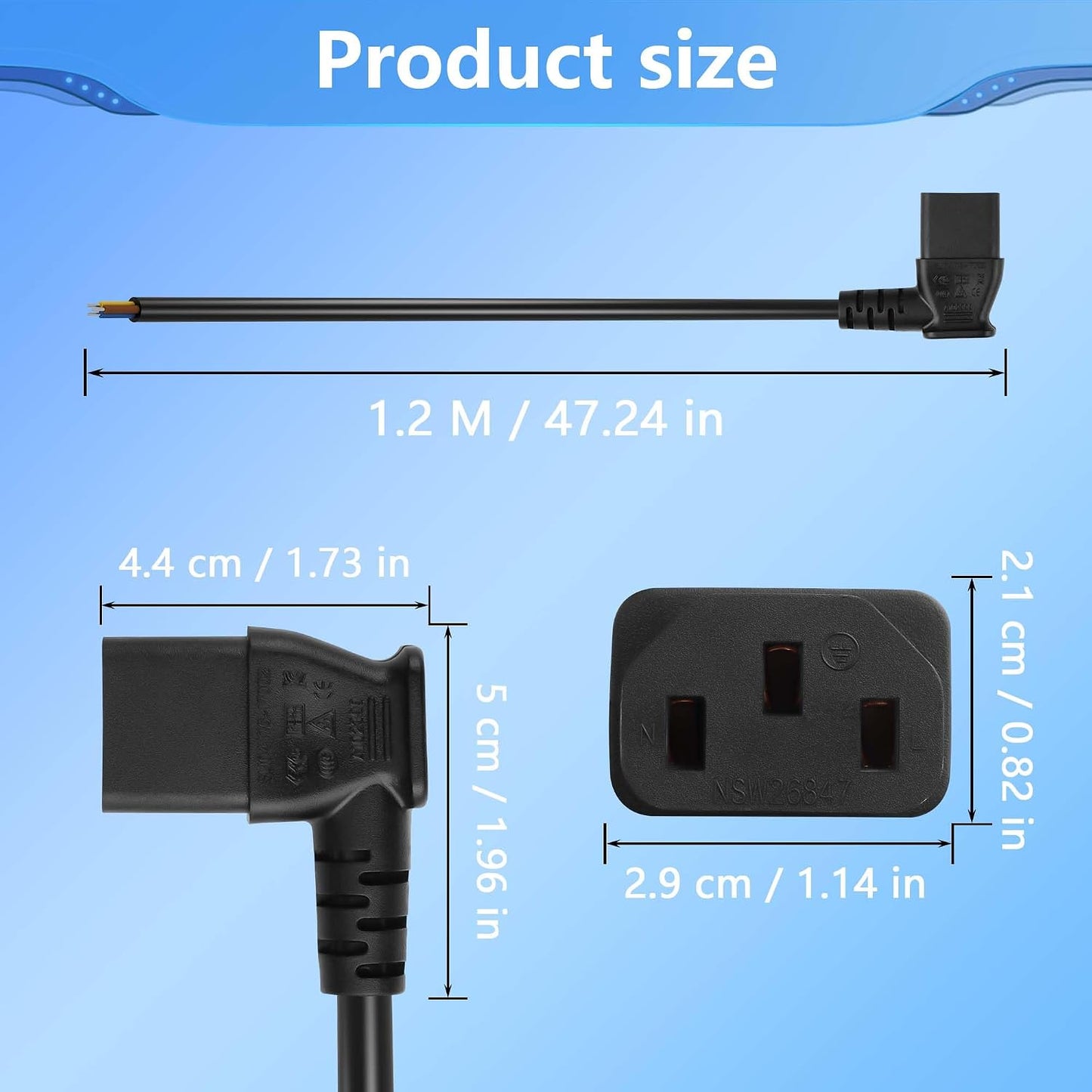 CERRXIAN 3.93FT 320 C13 3 18AWG C13 (C13 IEC Female Pin with Open Wiring Stripped, to Bare Wire Power Supply Heavy Duty
