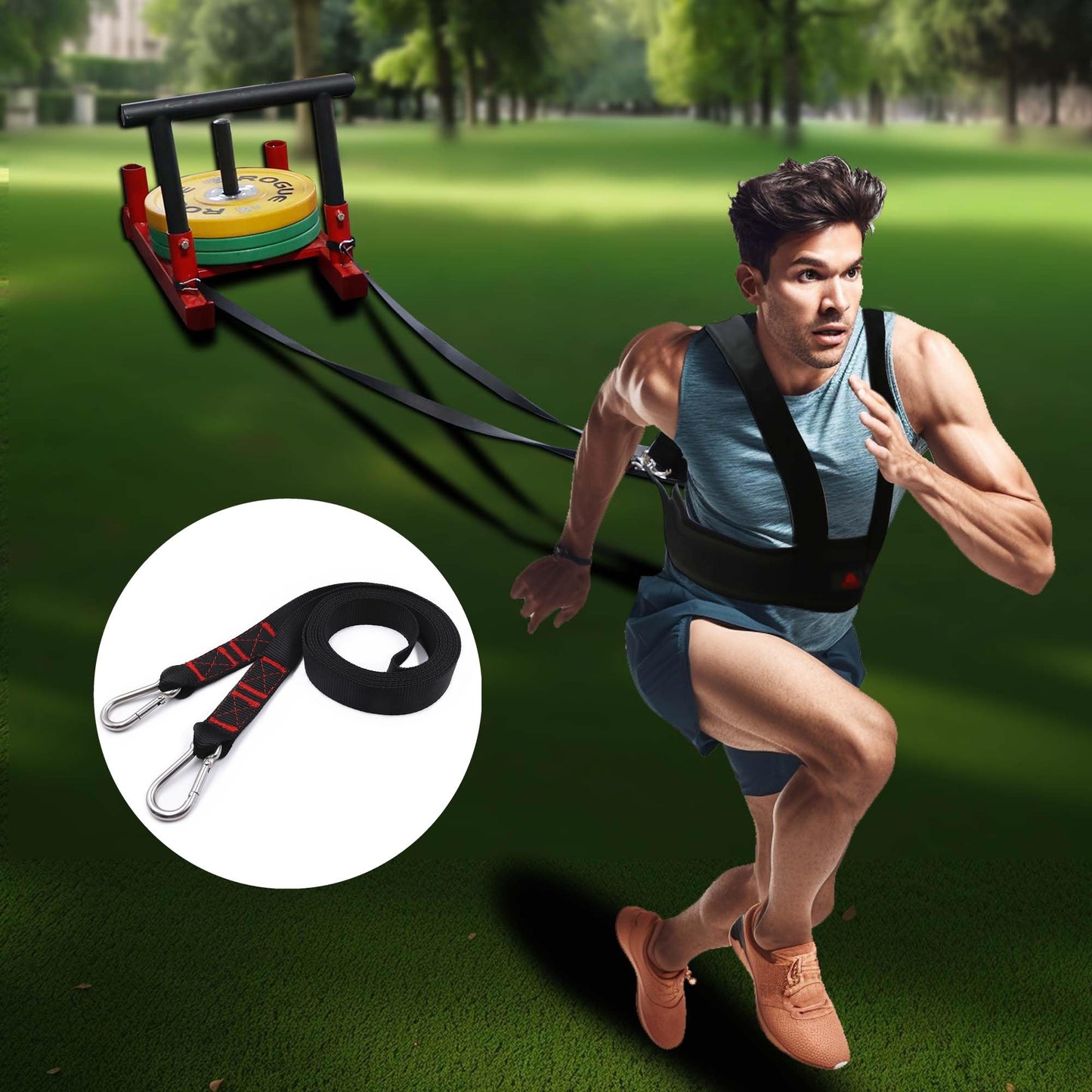 Lights Mountain 2 Pcs 9.8FT Sled Harness Pulling Straps, Sled Tire Harness Attachment for Football Running Sprinting Resistance Speed Agility Training
