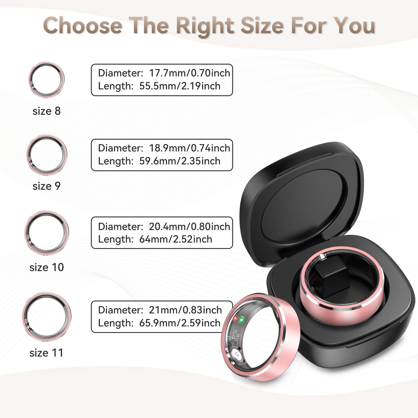 PJIVE Smart Ring for Women,Fitness & Activity Tracker with Blood Pressure/Heart Rate Monitor, Sleep Tracker, Step Counter, IP68 Waterproof Ring for iOS&Android,Fast Charge,No Subscription (Pink,Size8