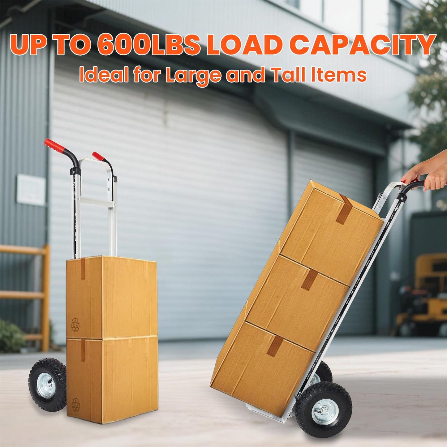 Aluminum Hand Truck Dolly Cart with 10" Pneumatic Tire,Hand Trucks Heavy Duty 600 LBS Capacity,Platform Hand Cart for Transport & Moving in Warehouse, Home, Supermarket