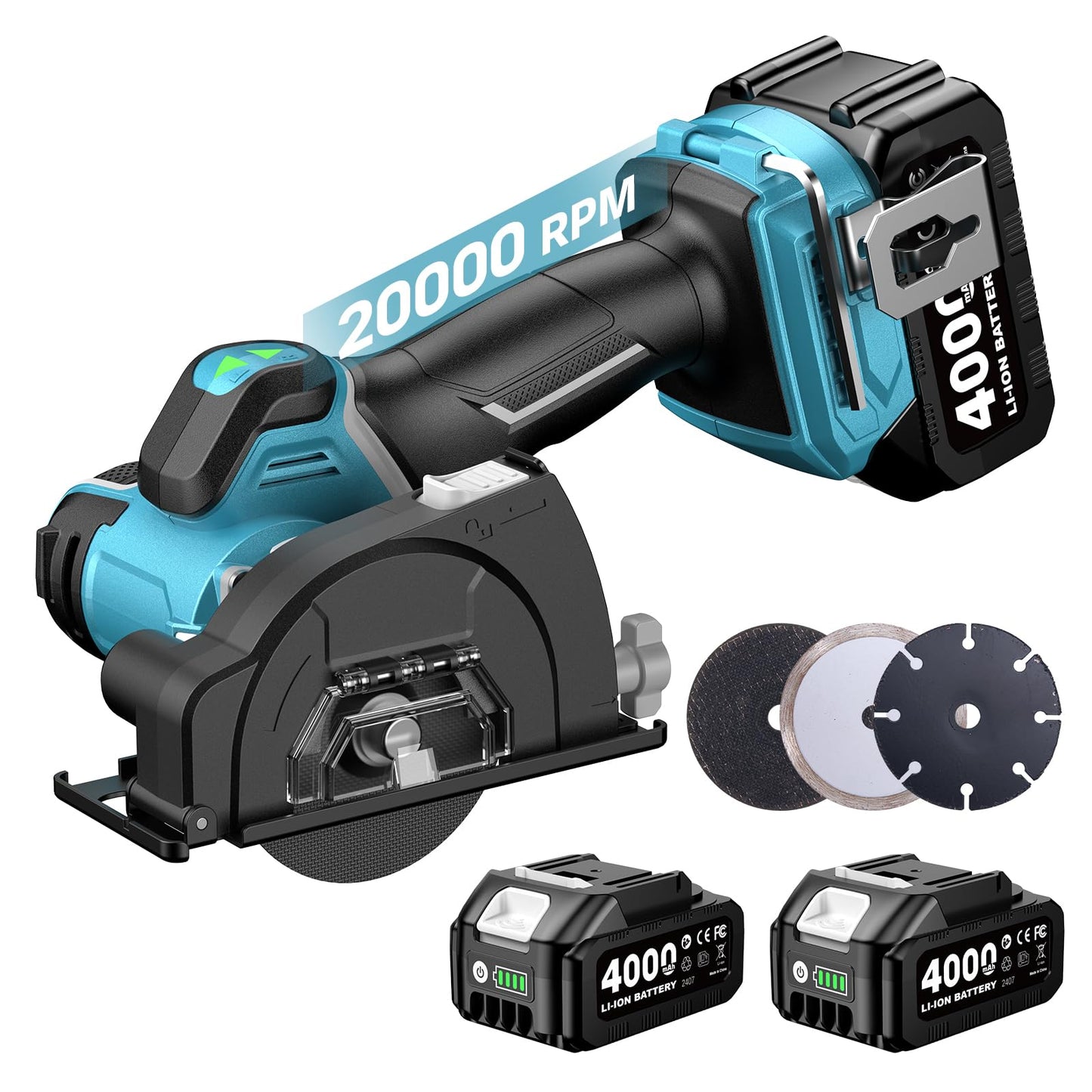 Seesii 3" Cut Off Tool Cordless 21V Max - Brushless & Compact, 20000 RPM Mini Circular Saw with 3/8" Arbor Blades, 0.1s Brake, Forward/Reverse, 2×4.0Ah Batteries for Wood, Metal, Tile, Rebar