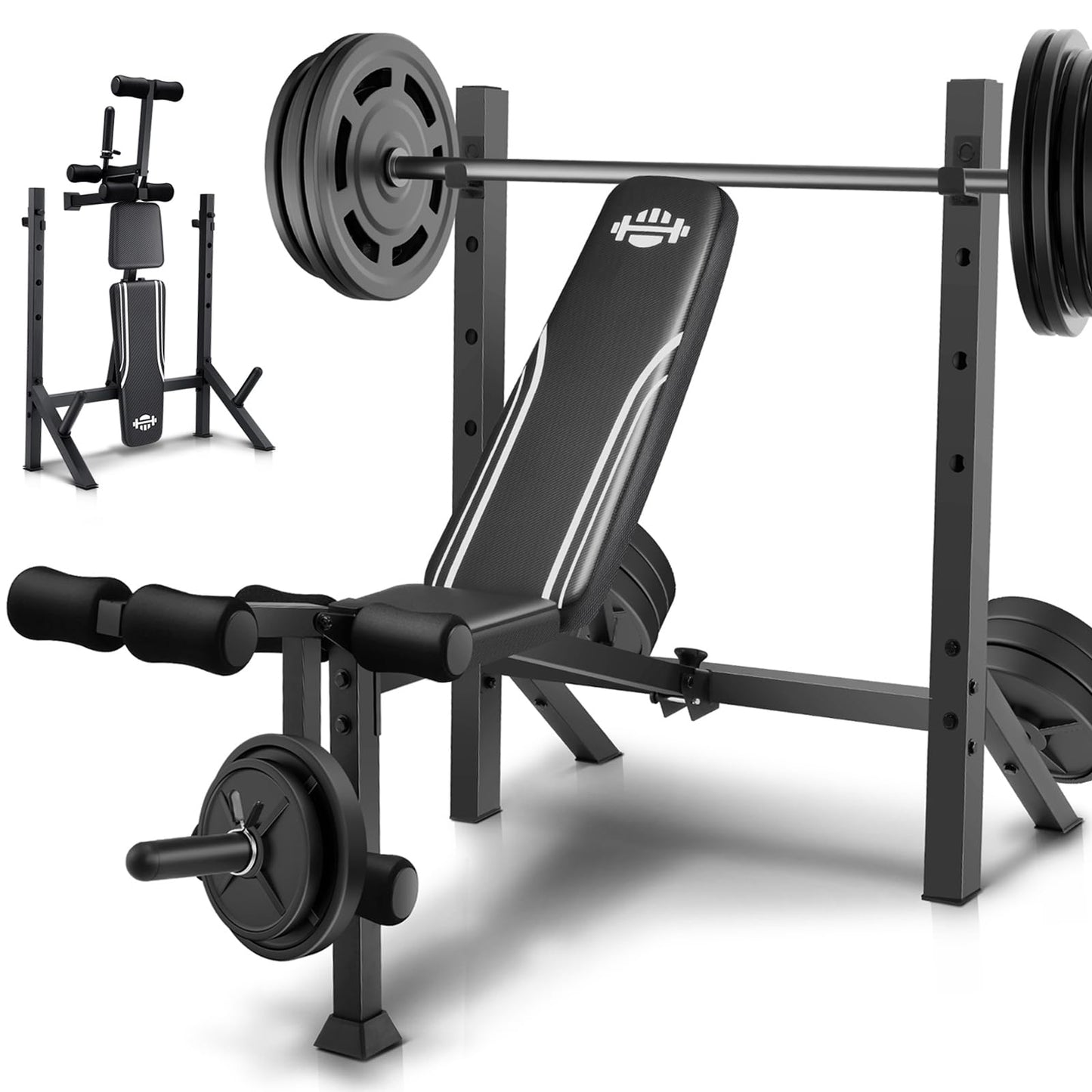 ANCHEER 900LBS Weight Bench Set with Squat Rack, Adjustable Bench Press Set with Leg Extension and Leg Curl, Flat Incline Decline Workout Bench for Home Gym Full Body Strength Training