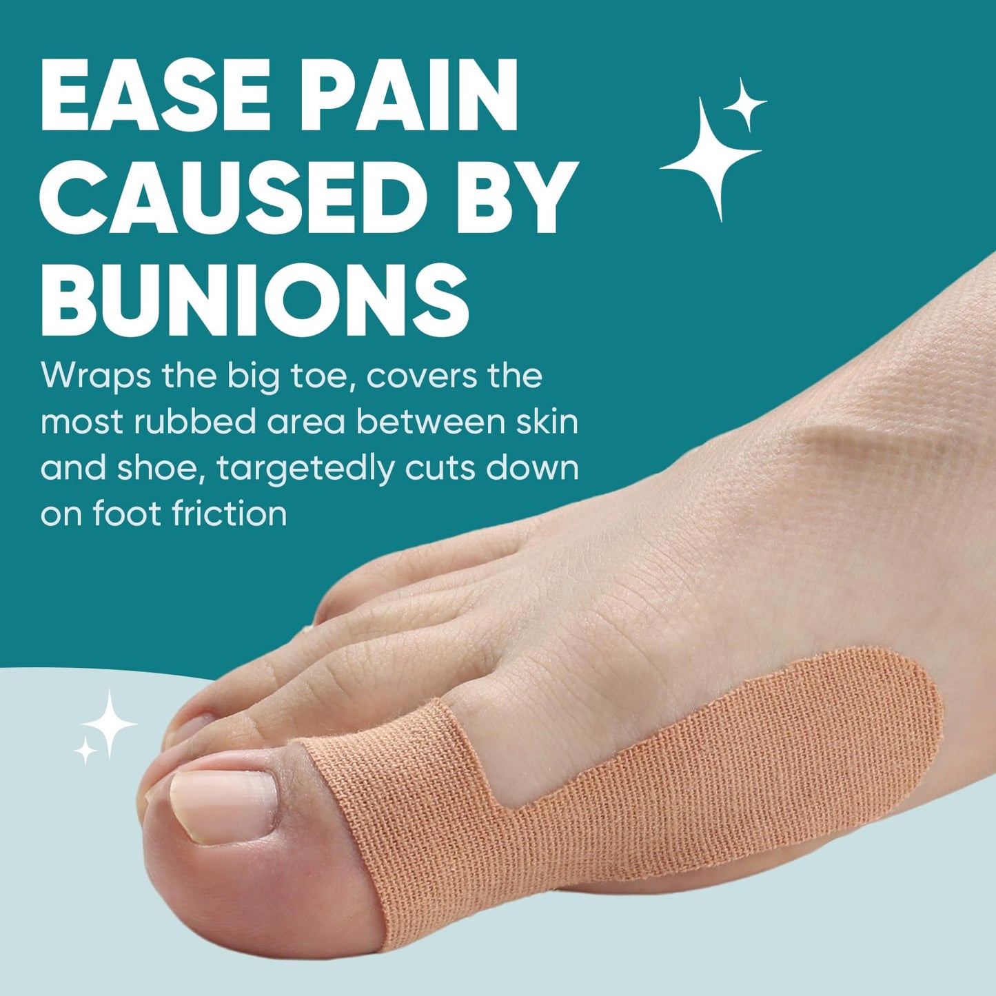 TEAWOO 40 Count Bunion Kinesiology Tape, Pre-Cut Waterproof Bunion Tape for Bunion Pain Relief, Breathable Hypoallergenic Latex-Free Tape for Toe & Foot Support, Black & Beige