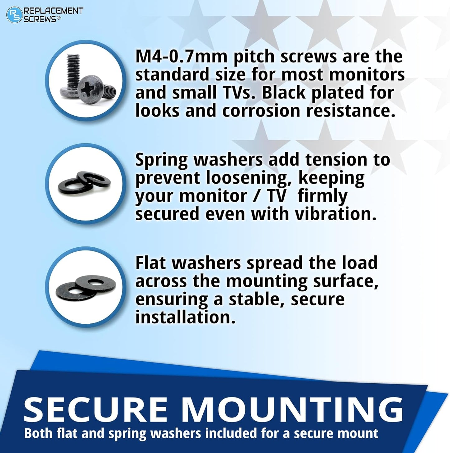 ReplacementScrews M4 10mm 75x75mm 100x100mm VESA Compatible TV/Monitor Wall Mount Screws for and Brackets. Metric