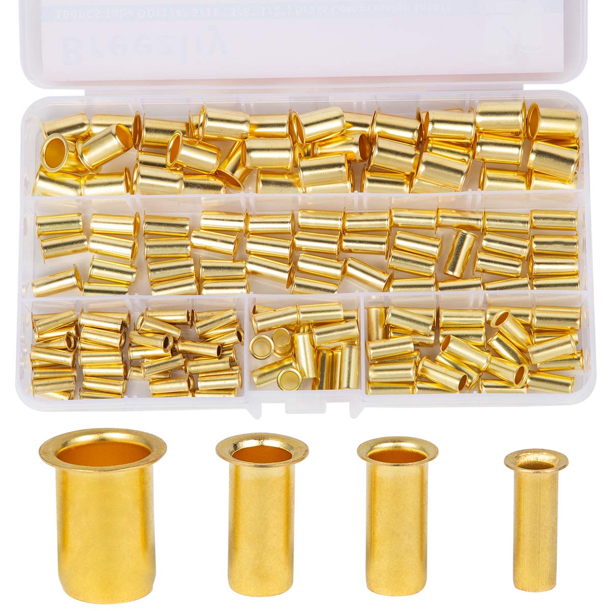 Breezliy 160pcs Tube OD(1/4" 5/16'' 3/8" 1/2") Brass Compression Insert,Brass Compression Fitting Assortment Kit, Insert Tube Support Compression Sleeve Fitting