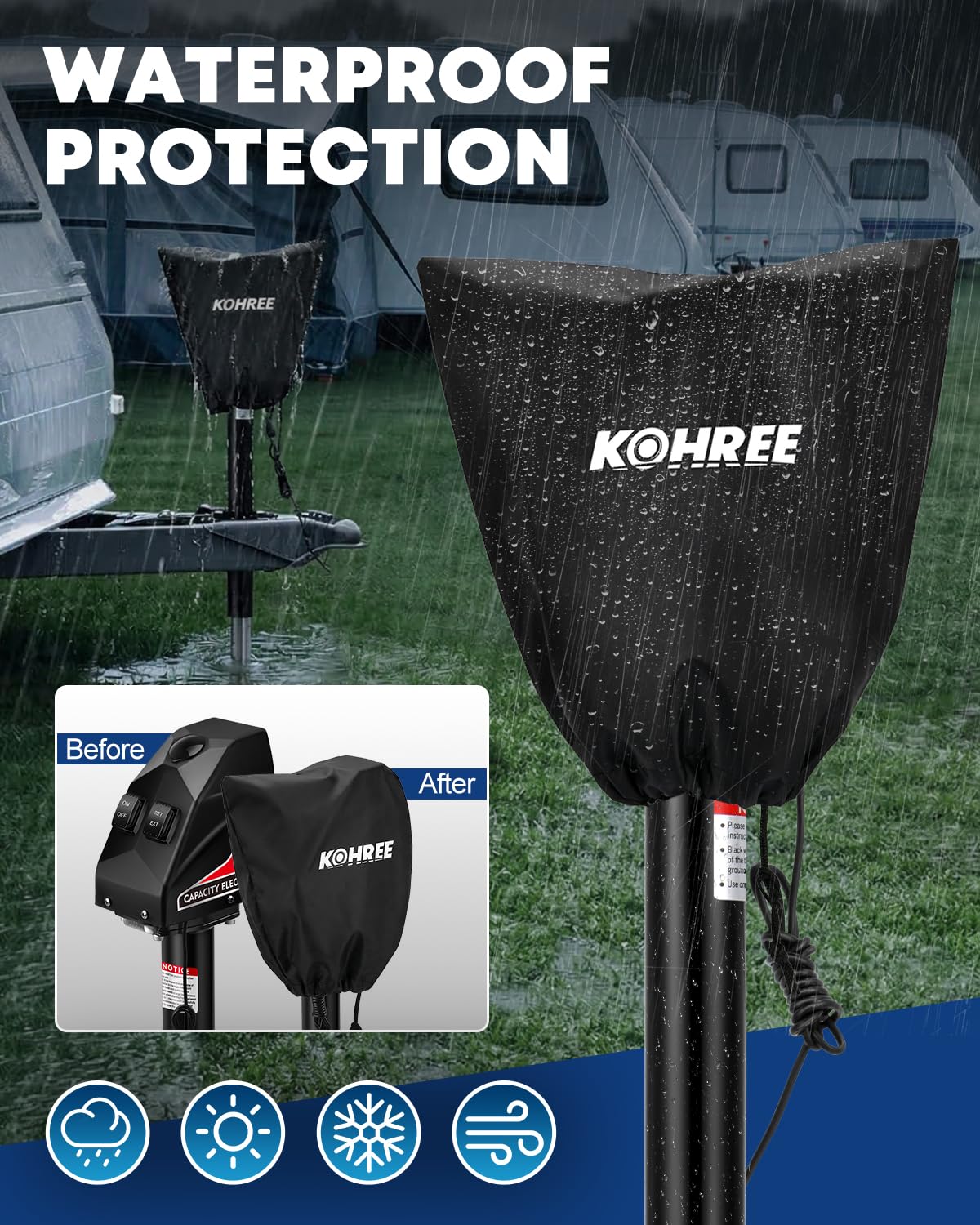 Kohree Electric Trailer Jack 5000lbs, Heavy Duty A-Frame Electric Power Tongue Jack with Waterproof Cover & LED Light for Travel Trailers, Camper, RV, 12V DC with Wiring, 9.8"-31.7" Lift