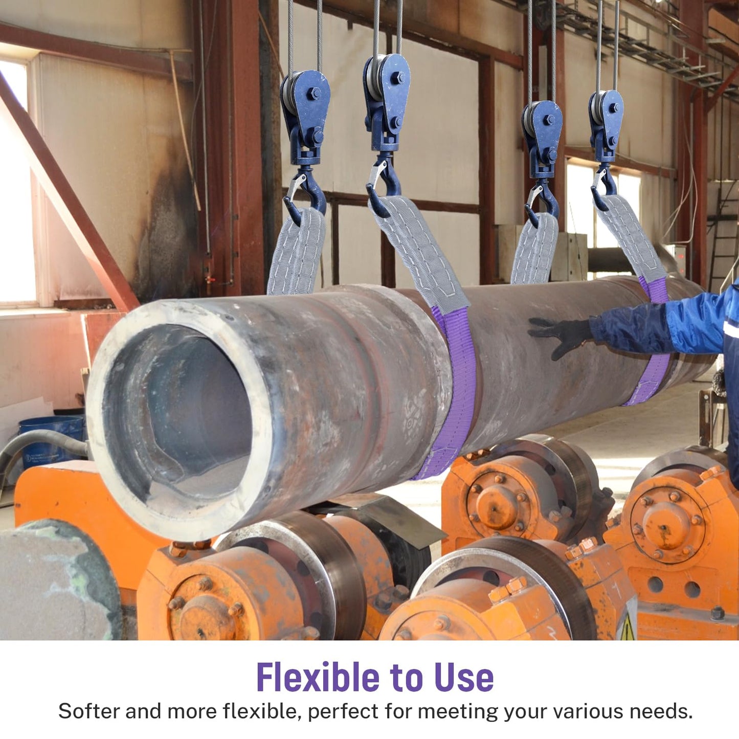 2-PCS 5:1 Safety Factor 1" X3.3' Lifting Slings 2204 lbs Webbing Sling 2 ply Polyester Lifting Strap with Twisted Eye & Eye for Industrial Shop Use, Hoist, Tree Stumps, Heavy Duty Cargo, Purple