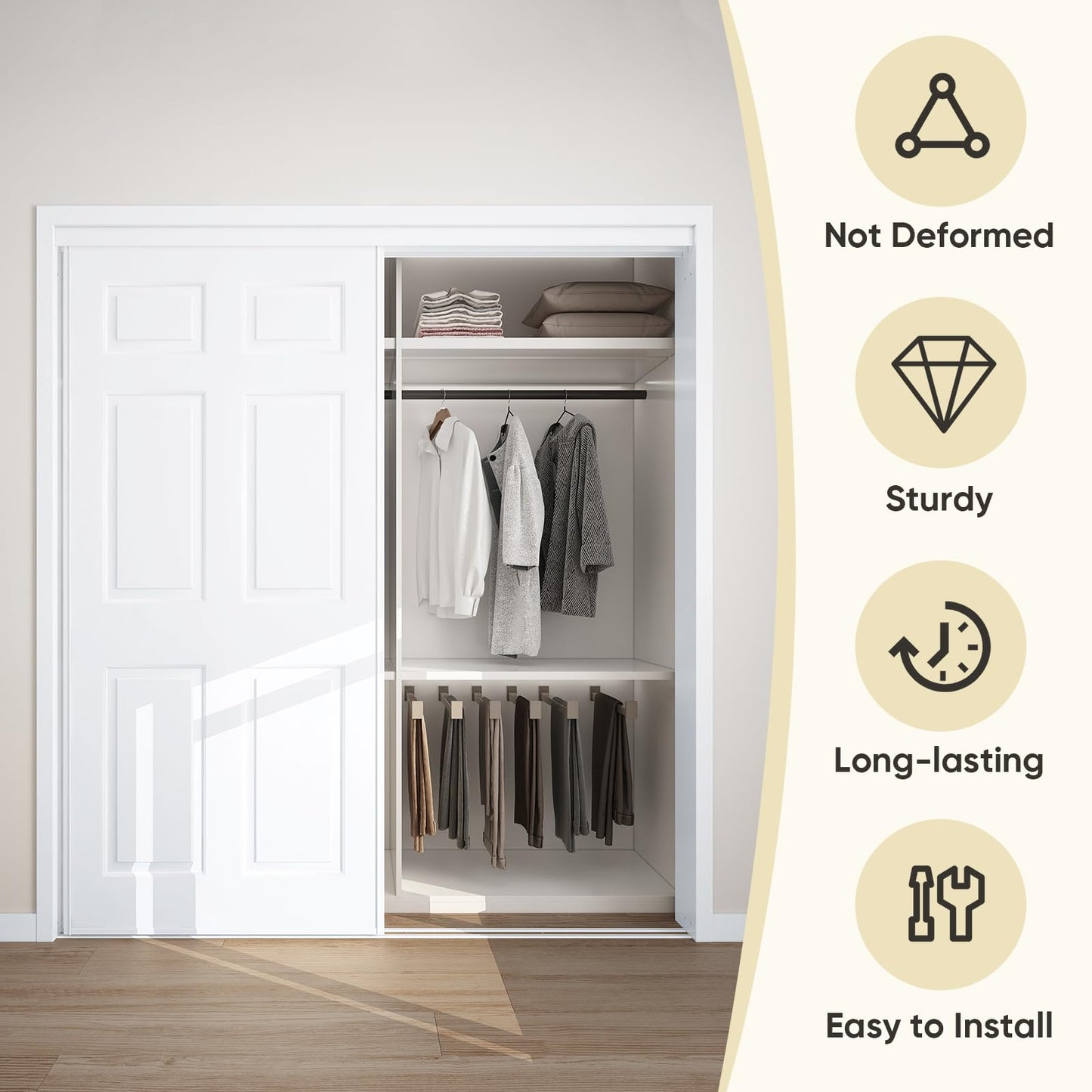 JUBEST Sliding Closet Door 72"(Double 37") x80", 6-Panel Steel Frame Bypass Primed Door with Top & Bottom Track Kits, Preassembled Hardboard Panels with Paintable Surface, Durable & Sturdy