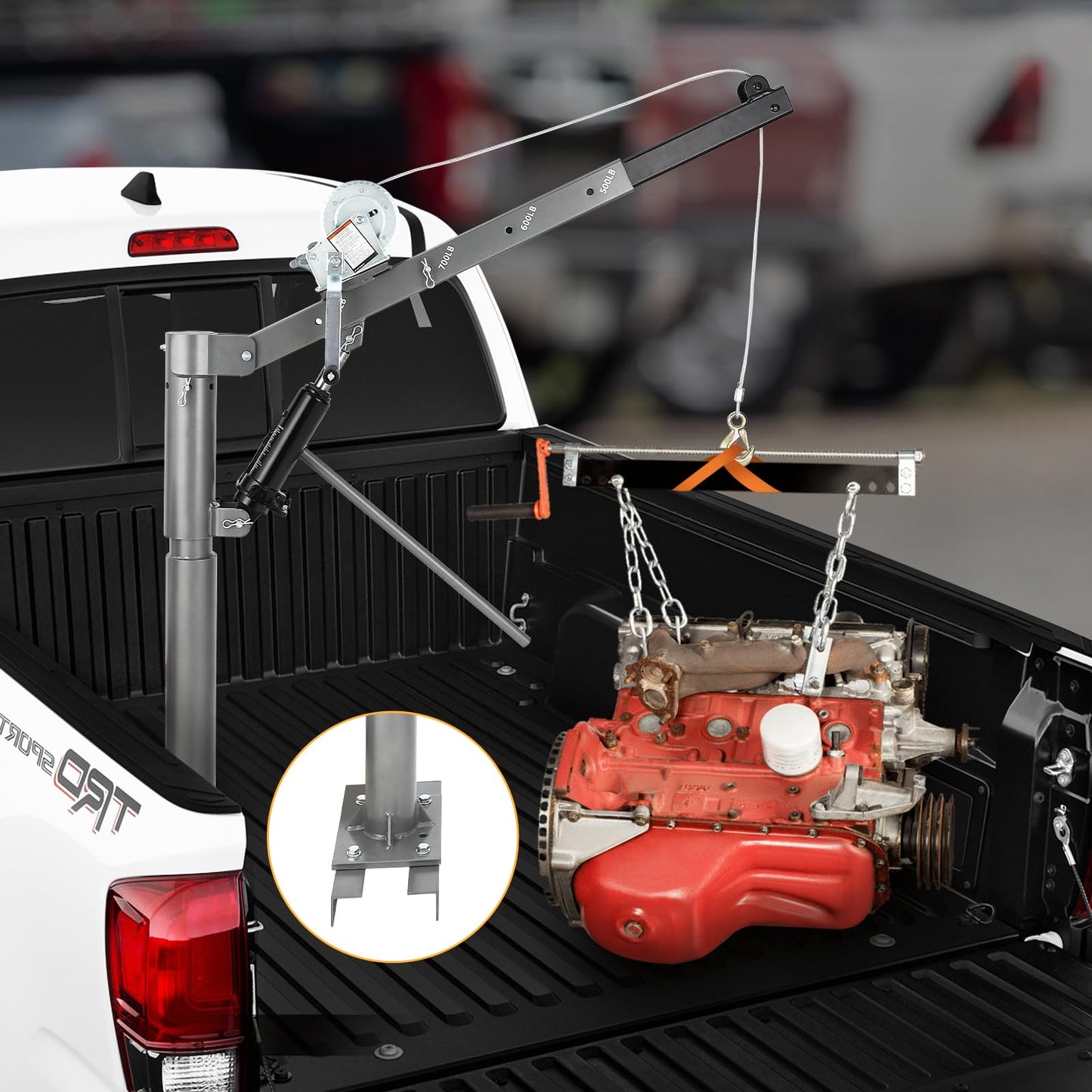 GarveeTech Hydraulic Pickup Truck Crane Hoist, 1000 LBS Capacity Manual Truck Crane with 4 Adjustable Load Levels 500/600/800/1000 LBS for Lifting Goods, Non-Electric Pickup Bed Crane, Silver