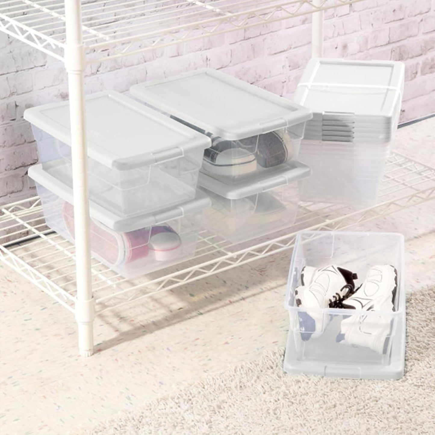 Sterilite 6 Quart Storage Boxes - 12-Pack Stackable Clear Plastic Bins with Snap-On Lids for Organizing