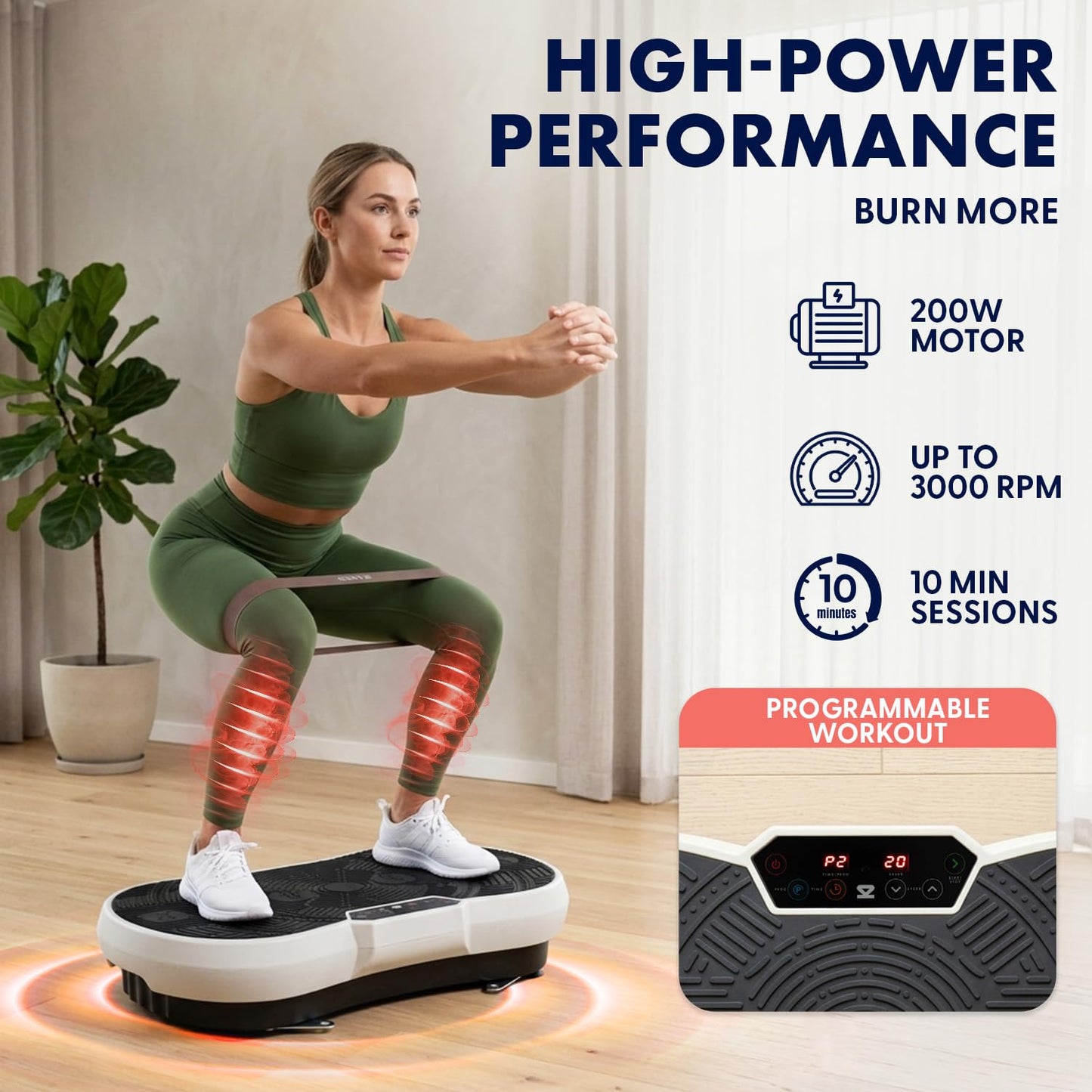 SQUATZ Vibration Plate Exercise Machine | Low-Impact Full Body Vibrator Plate with 99 Speed Levels & 9 Preset Programs | Resistance Bands & Remote Included | 265 lb Capacity | For Home & Office | Gray
