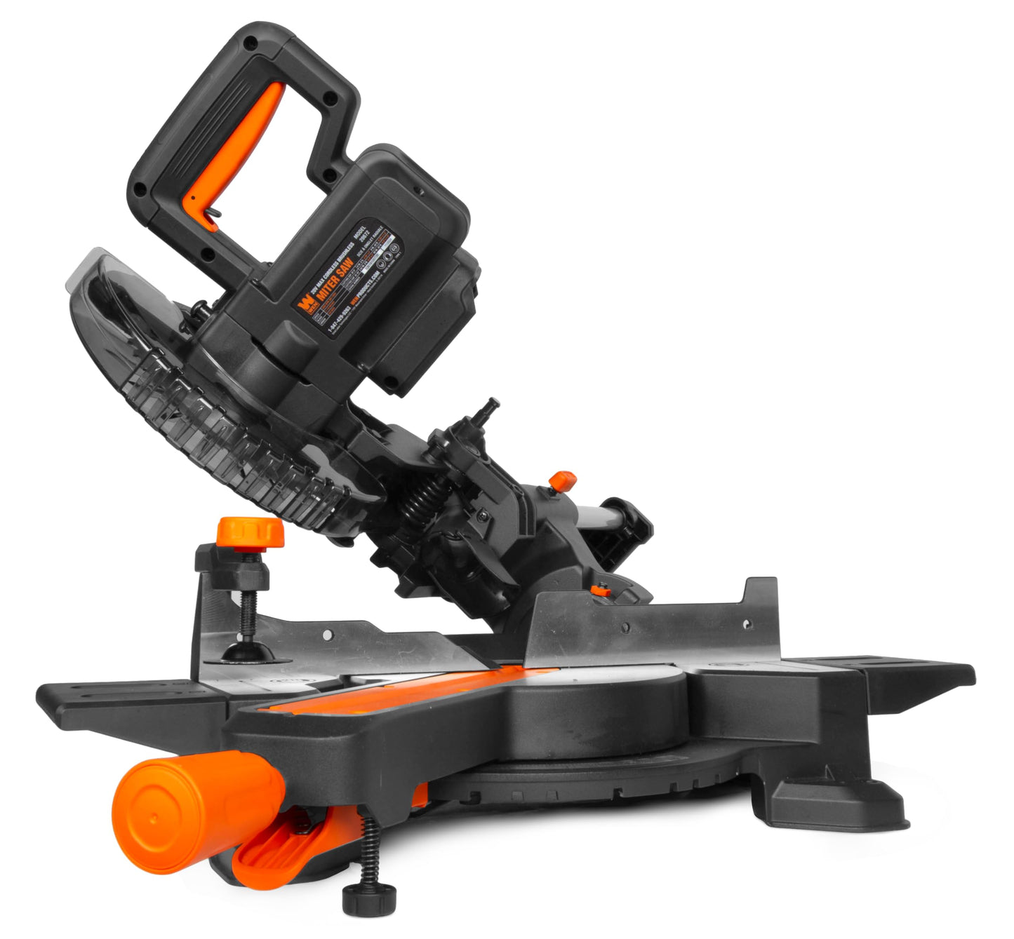WEN 20V Max 7.25-Inch Cordless Sliding Miter Saw, Single Bevel and Brushless with LED Cutline Guide, 4.0Ah Lithium-Ion Battery and Charger (20672)