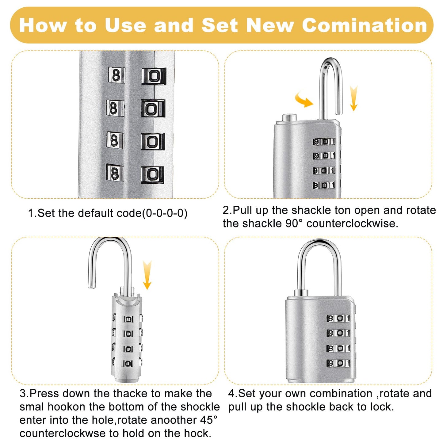 Kenning 10 Pcs Combination Padlock 4 Digit Combination Lock with Keys Locker Resetable Security Outdoor Waterproof Gate Lock for School Sports Gym Locker Employee Fence Case (Silver)