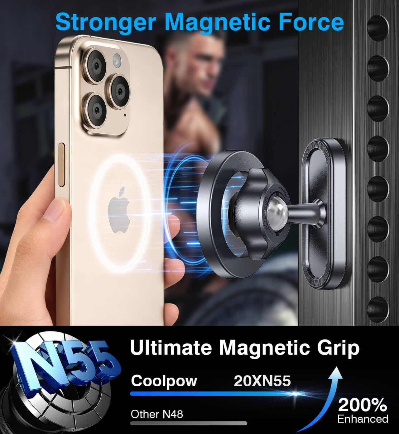 17 16 15 14 13 Coolpow Dual Magnetic Phone Holder for Gym Mag Safe Phone HolderStrong Magnet Gym Phone Holder Camera