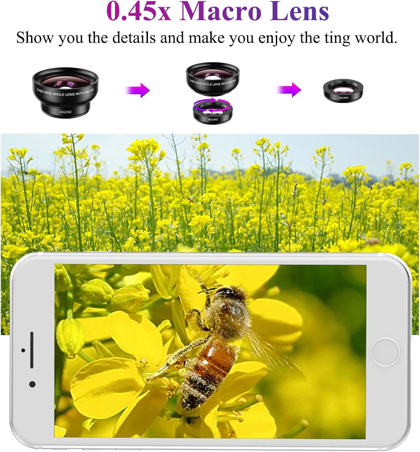 APEXEL 2 1 0.45X 140+ 12.5X Phone Camera Lens, in Cell Phone Clip-on Lens Kit Wide Angle Lens Macro Lens Clip-on iPhone