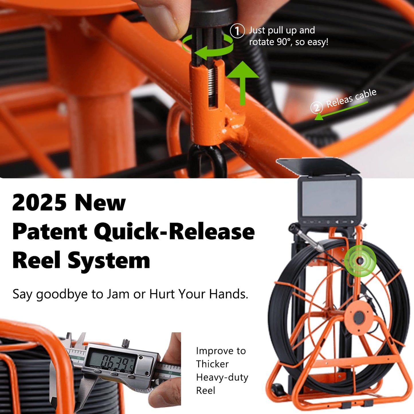 𝟐𝟎𝟐𝟔 𝐧𝐞𝐰 7” Trolley Sewer Camera, HD 1080P w/DVR-32GB,[Quick-Unlock Y Clamp] Sewer Pipe Camera,Telescoping Aluminum Handle (3 Adjustable Heights),5000mAh, [360°Rotate] Drain Camera,165ft/50m