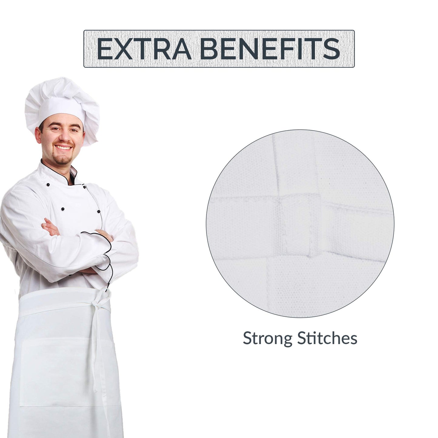 UBICON Xtra Wide Bistro Apron (36" Wide, 33" Long), Durable, 100% Cotton Large Pockets, Long Tiebacks For Kitchen, Garden, Restaurant (1 Pack, White)