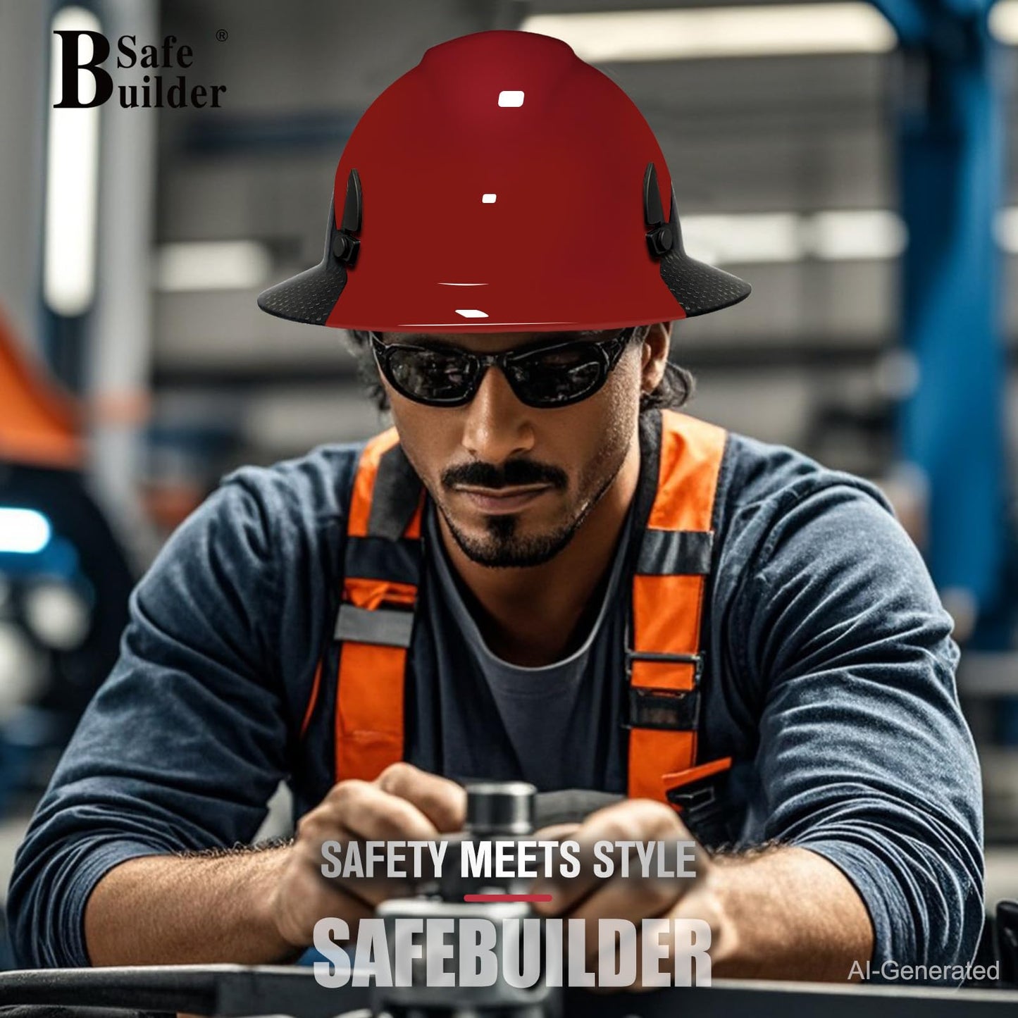 SAFEBUILDER Carbon Fiber Full Brim Hard Hats Made of Carbon Fiber Safety Helmet 6-Point Suspension ANSI Certified for Construction, Industrial, Outdoor Work (Carbon Fiber Hard Hats-A Red)
