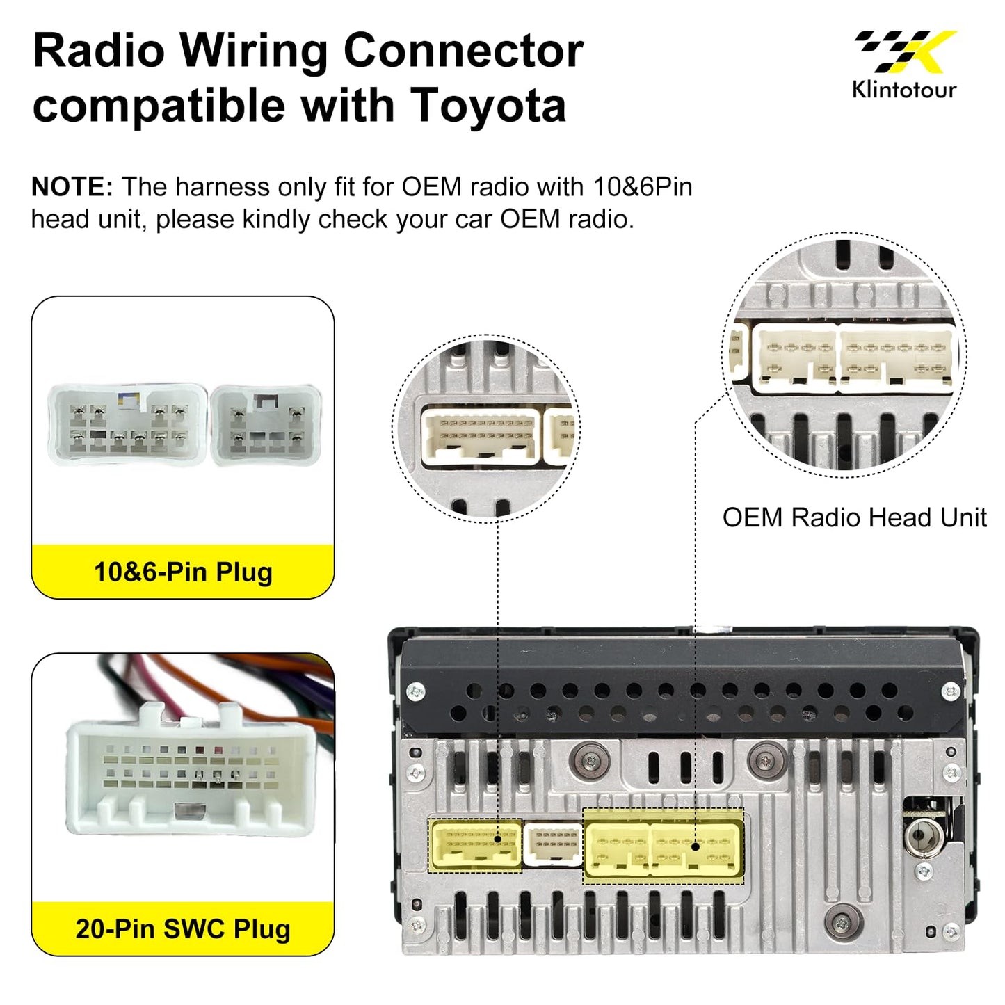 1998-2006, 20Pin RAV4 Aftermarket Radio Wiring Harness Compatible with Toyota Universal ISO Car Stereo Adapter with SWC
