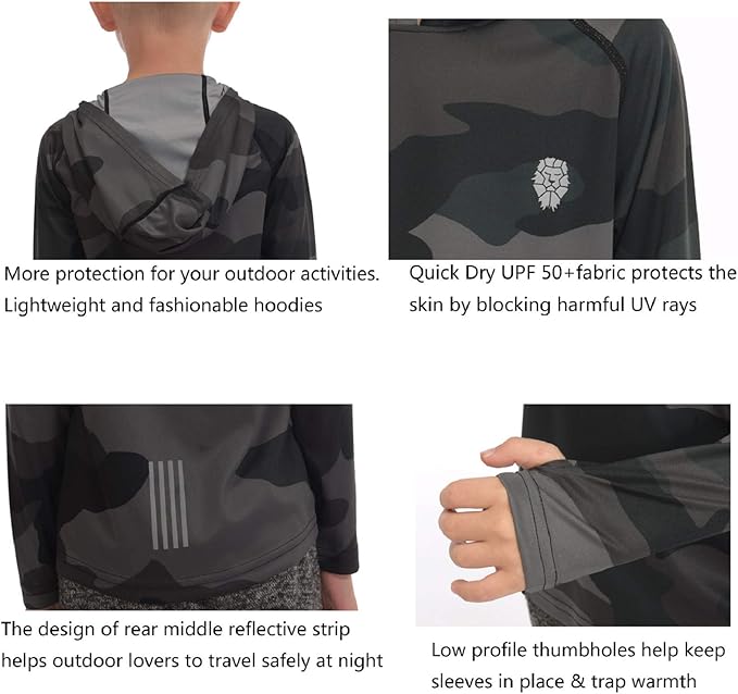 Hoodies for Boys Outdoor Recreation Shirts - Youth Athletic Tops Sun Protection UPF 50+