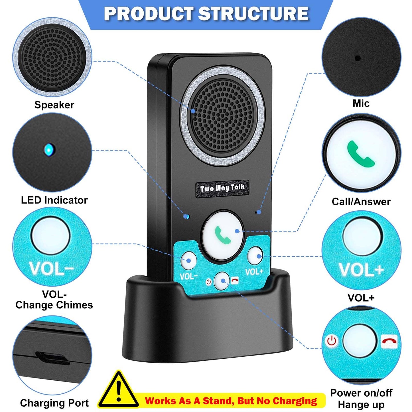 UHAXZ Intercoms Wireless for Home, Hands-Free Wireless Intercom, Long Range, 8 Volume Levels, 4 Chime Full Duplex 2 Way Intercoms System for House, Business(3 Intercoms Black)