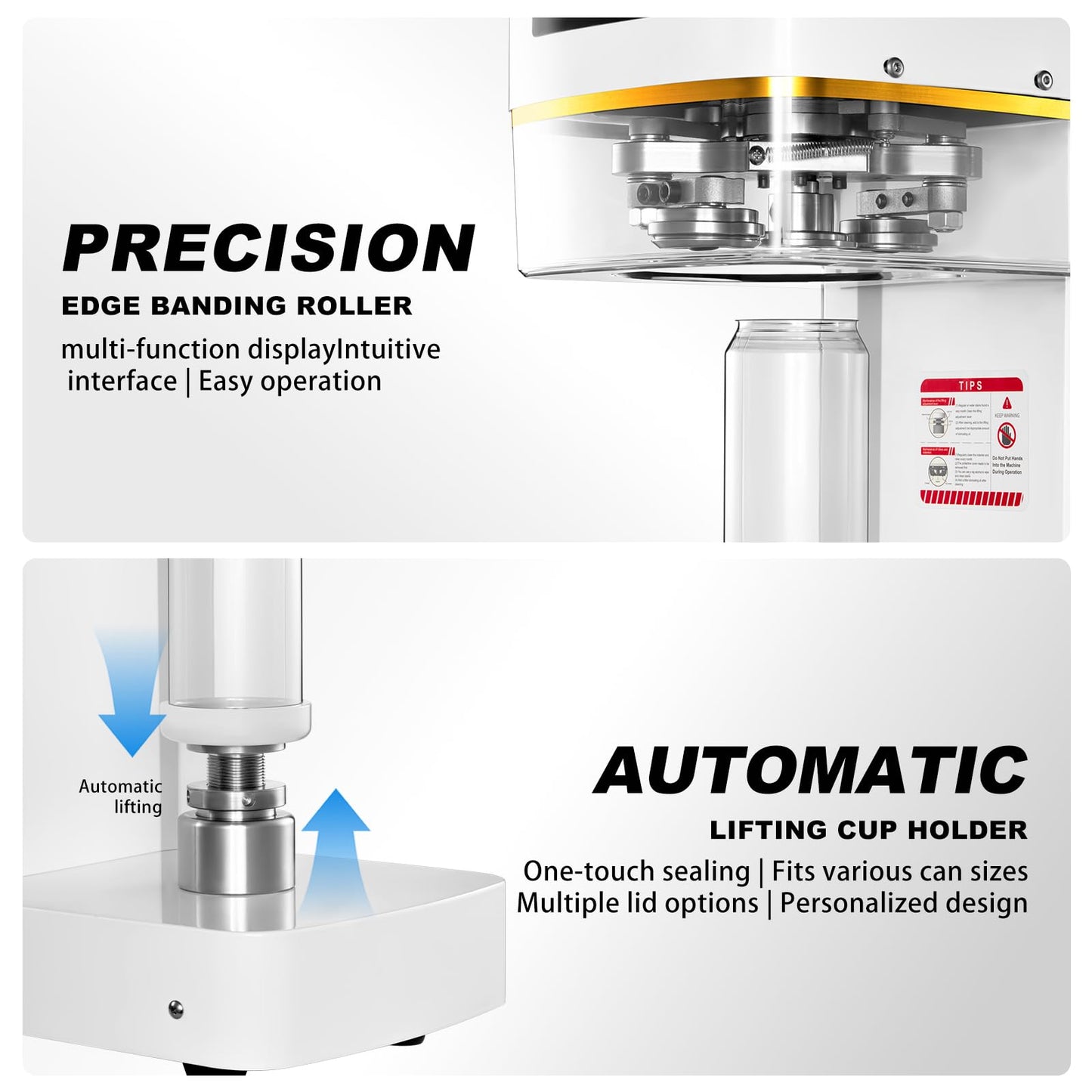 Commercial Can Sealer Machine, Automatic 202# (55mm) Soda Can Sealing Machine with 5 Can Holder Sets for Aluminum & Plastic Cans, Heavy-Duty Beverage Can Sealer for Caffee &bubble tea Shops,Black