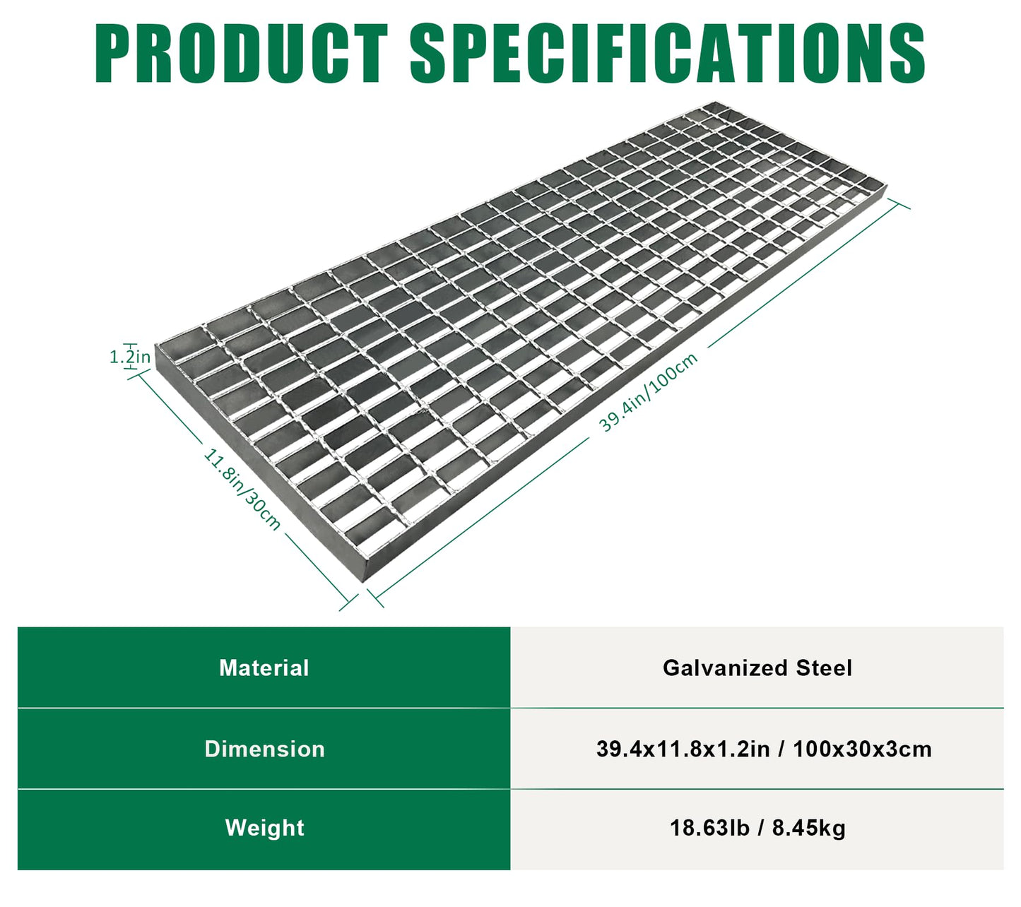 Natotela Galvanized Steel Driveway Trench Grate-39.4x11.8 in. Metal Channel Drain Grate,Outdoor Heavy Duty Channel Drainage Cover for Garage Factory Parking Lot Commercial Concrete Floor