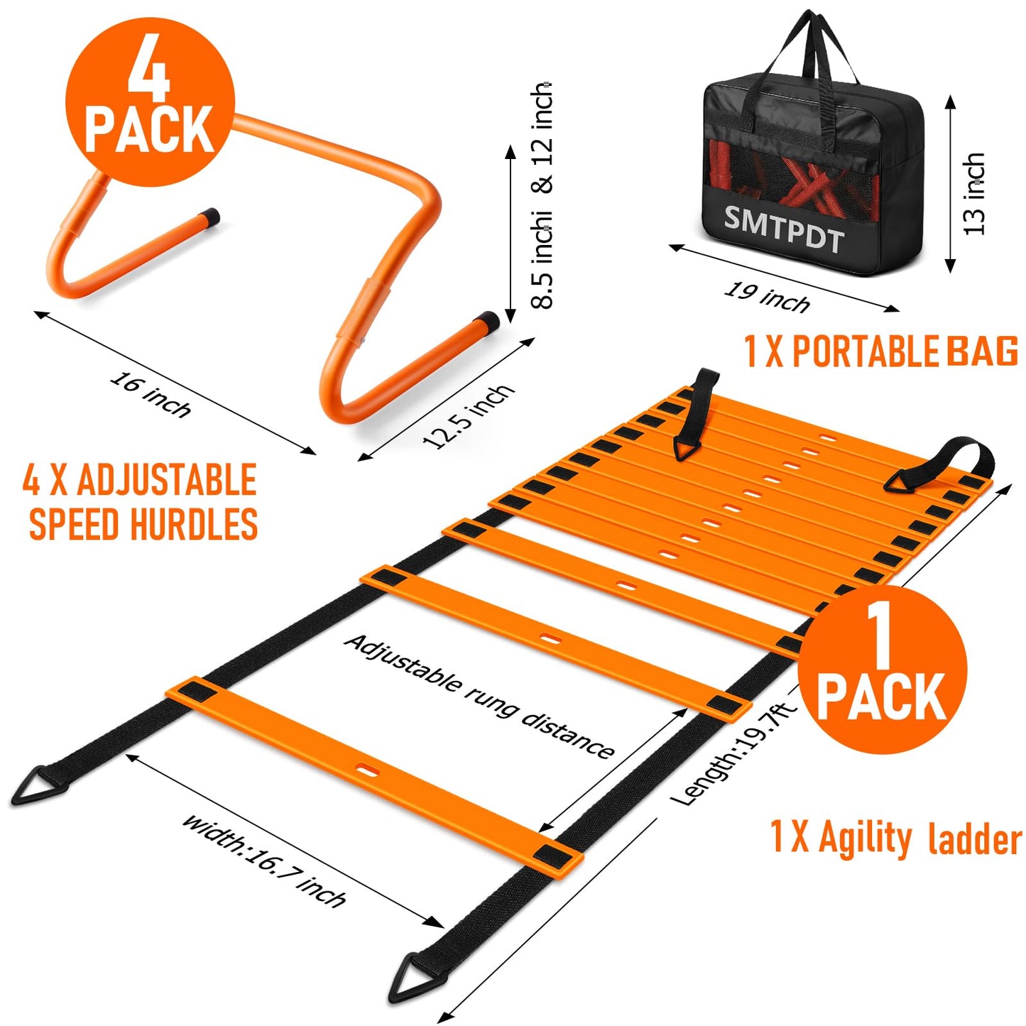 Speed and Agility Training Equipment: 5 Adjustable Agility Hurdles. 20ft Agility Ladder, Soccer Training Equipment Set for Kids Youth Adults