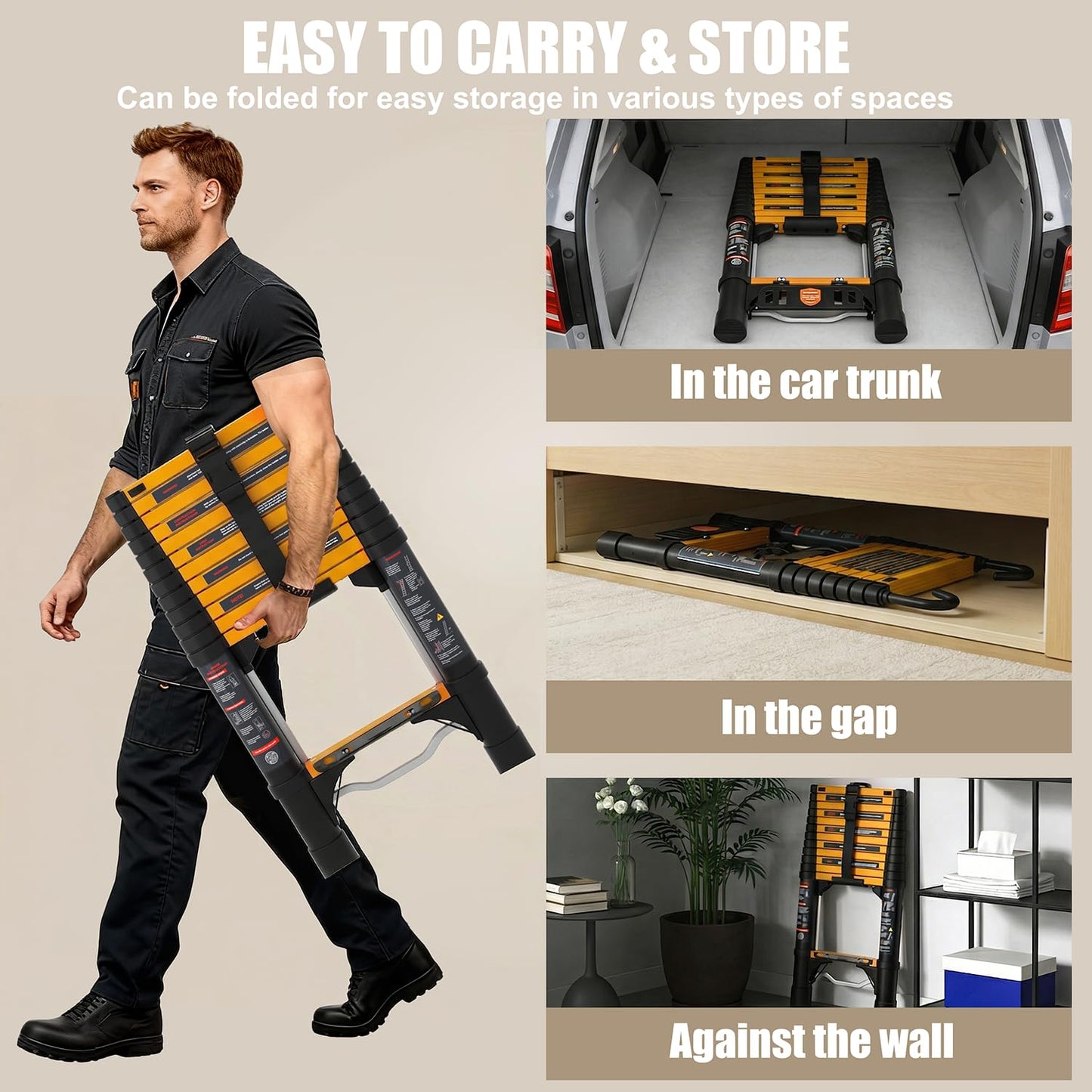 AOPENG Telescoping Ladder,10.5FT Quick Folding Aluminum Extension Ladder for RV/Home/Outdoor, 330lbs Max Load