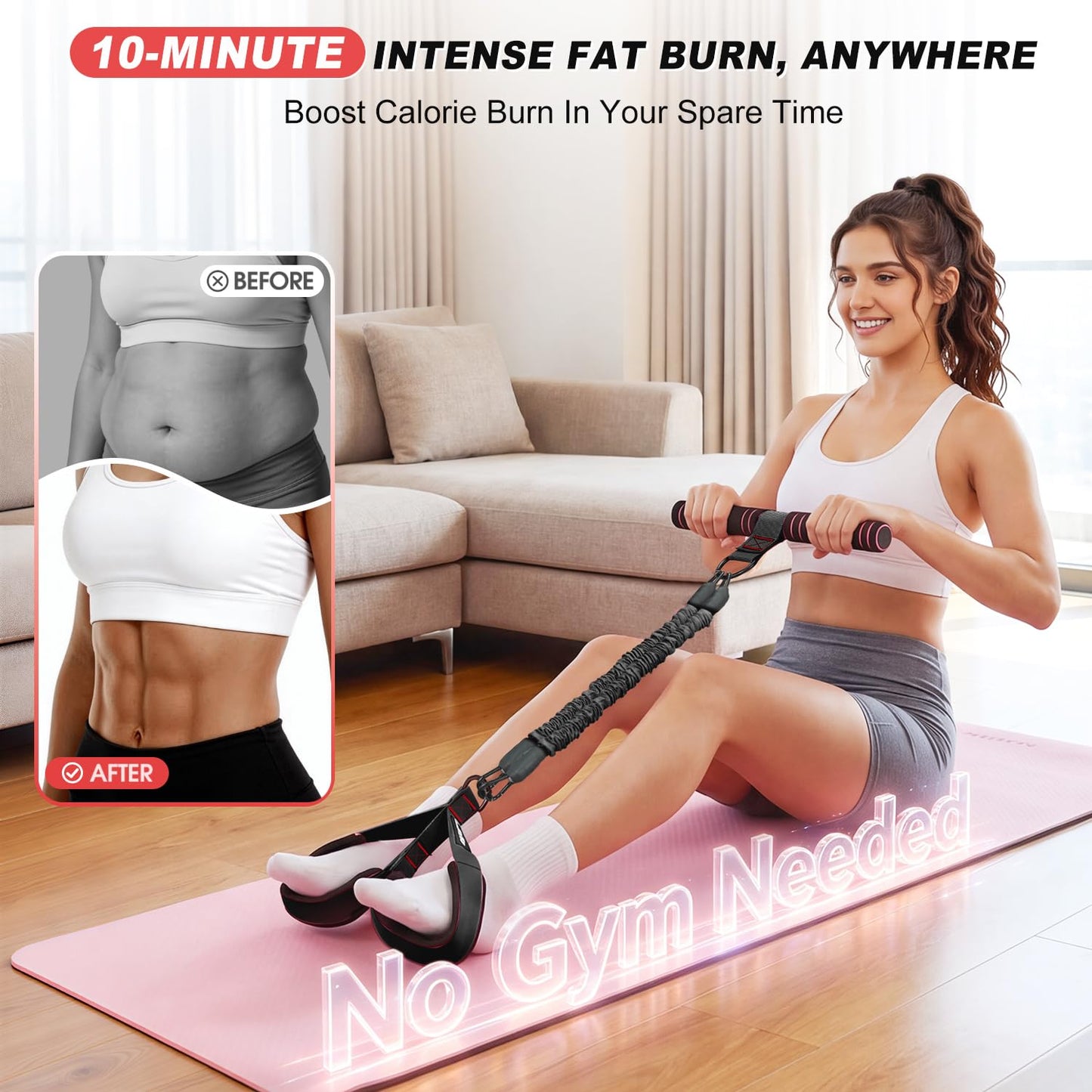 WOQQW Multifunction Pedal Resistance Band with Handle, Upgraded 3 Tube Adjustable Foot Resistance Bands for for Core, Arm, Legs, Body Puller Trainer - Sit Up Exercise Equipment for Women Men