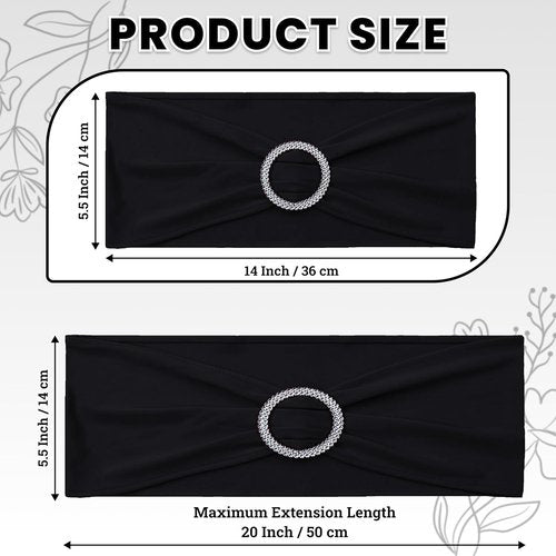 MDS Premium Spandex Chair Sashes - Stretchy Bow Covers with Buckle Slider | Universal Fit - Black (Pack of 25)