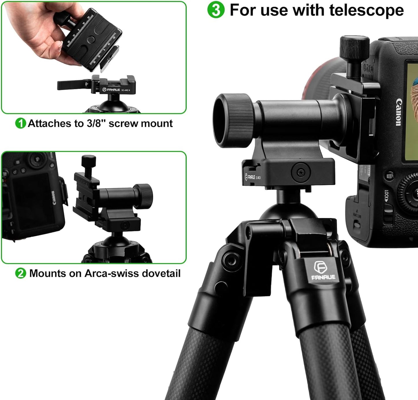 FANAUE Monopod Gimbal Head with Arca-Swiss Dovetail Quick Release Plate | Rapid Side-Saddle Tilt Adjustment