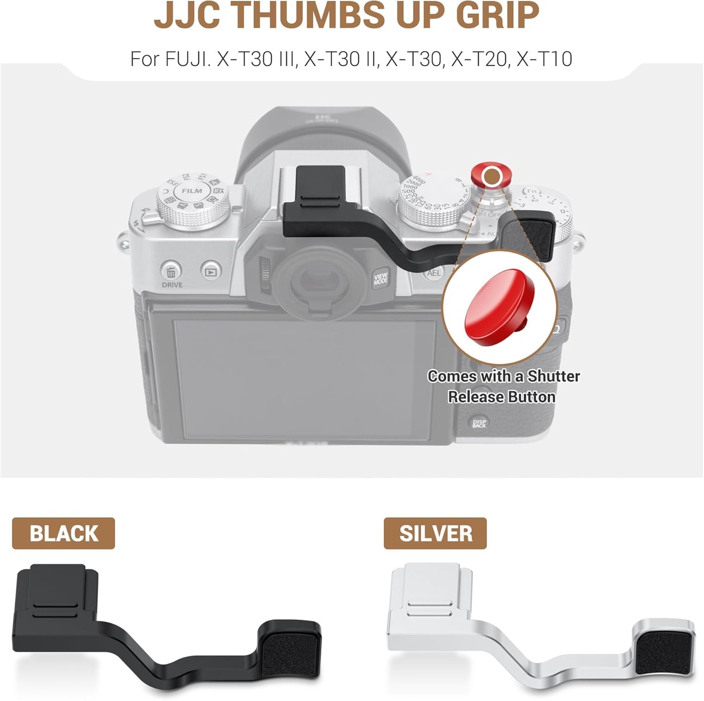 X-T30 X-T30 XT30 XT30 X-T20 X-T10 JJC Metal Thumb Grip & Soft Shutter Button for Fuji Fujifilm III II III Mirrorless
