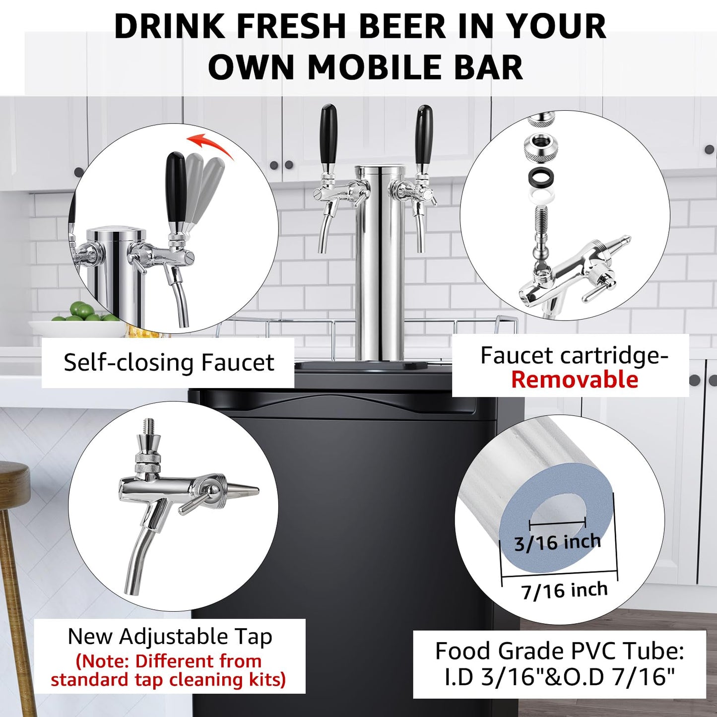 New Adjustable Dual Tap Kegerator Tower & Dual Keg Regulator CO2 Beer Pressure Regulator 0-60psi for Brewing