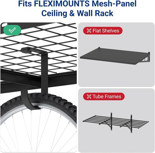 FLEXIMOUNTS 4-Pack Flat Hook Storage Accessories - Max 50lbs Capacity for Garage Ceiling Racks | Black