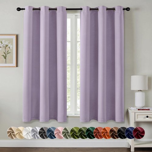 MIULEE Lilac Blackout Curtains - Thermal Insulated Room Darkening Drapes | 45-Inch Grommet Panels
