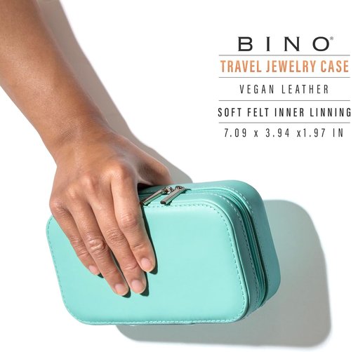 BINO Jewelry Case - Portable Compact Organizer with Mirror for Earrings, Rings & Necklaces | Aqua