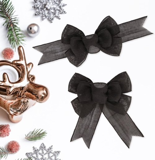 Meseey Black Wired Ribbon - Handmade Burlap Bows for Wreaths & Gift Wrapping | 2 Pcs Set