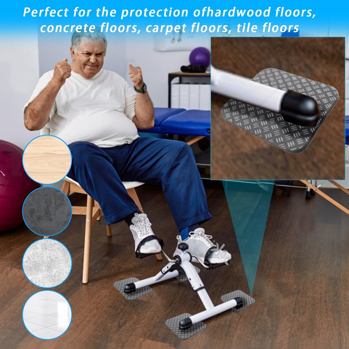 Anti-Slip Equipment Mats for Under Desk Pedal Exerciser 4 Pack 4" x 4" x 0.2" Double-Sided Silicone Pads Durable Floor Protectors for Elliptical Machines Leg Exercisers Treadmills