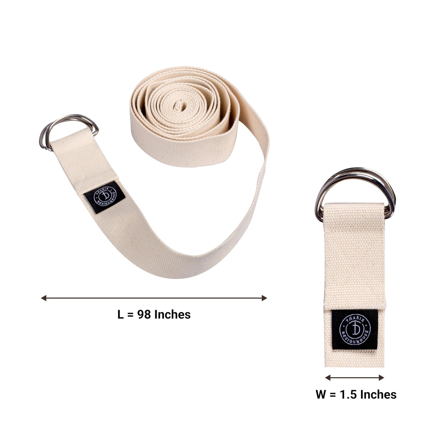 Tharie Organic Cotton Yoga Strap, GOTS Certified, Adjustable D-Ring, Soft & Durable Stretching Strap for Yoga, Pilates & Physical Therapy, 250 cm