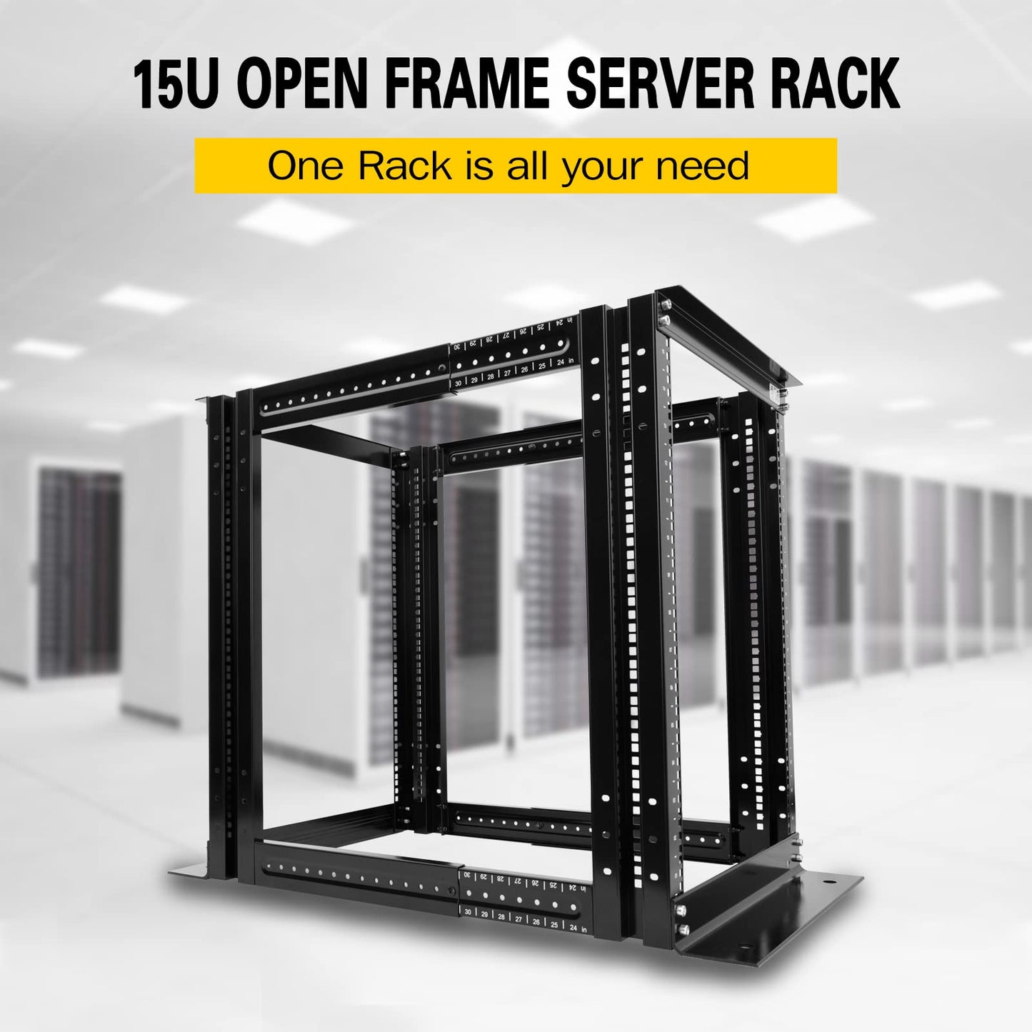Raising Electronics Server Rack 4 Post Open Rack Frame Rack Enclosure 19 Inch Adjustable Depth Cold Rolled Steel（15U,36 Inch Height）
