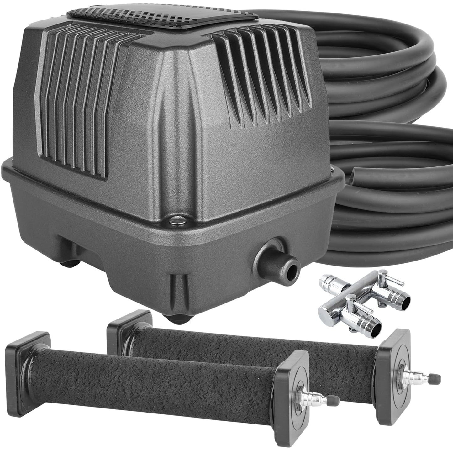 AquaMiracle Koi Pond Aerator Pond Air Pump with Self-Sinking Airline Rubber Air Diffuser, Air Flow Control Pond Deicer All-in-One Pond Aeration Kit for Outdoor Pond 10,000-15,000 Gallons