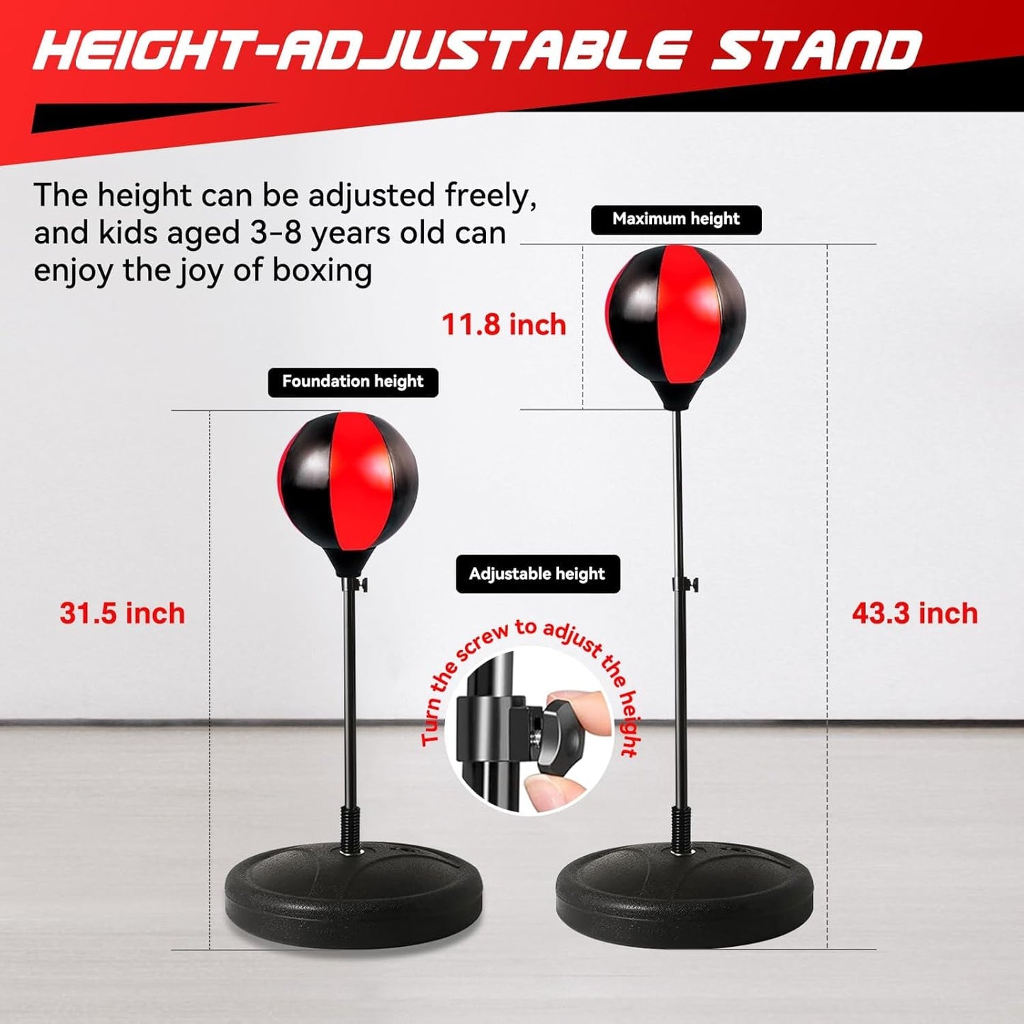 Punching Bag for Kids 3-8 Years Old, Kids Boxing Bag Set with Gloves & Adjustable Stand, Sports Toy for Boys
