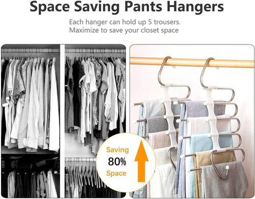 Kalimdor Pants Hangers - Space Saving Metal Closet Organizer with Anti-Slip Design | 2 Pack for Jeans & Skirts